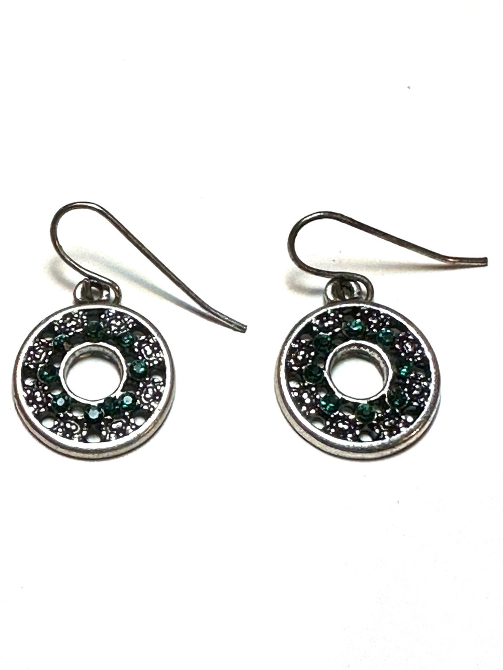 5/$15💥 Silver-Tone Green Crystal Circle Drop Earrings Jewelry